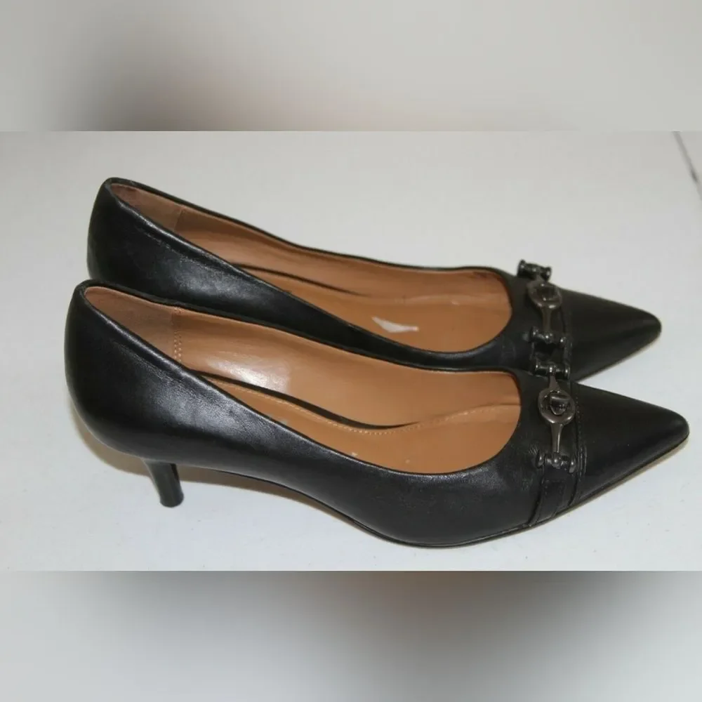 Coach Designer Pointed Heel Stiletto Black Leather Women's Kitten Low Heels 8B